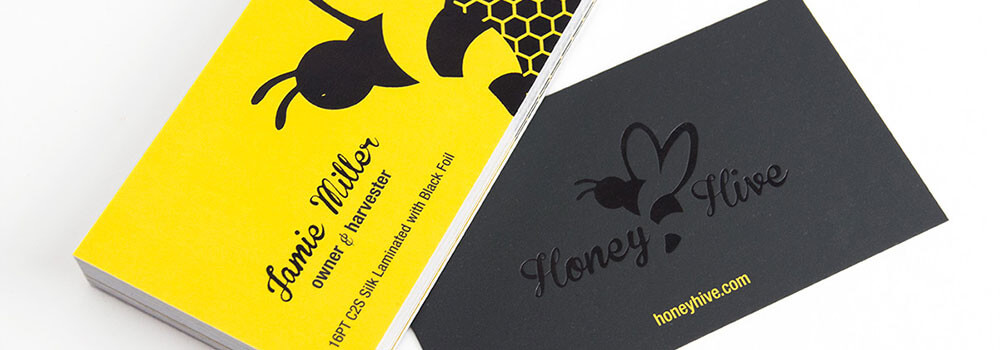 Silk laminated business card with black stamped foil. Often, yellow is considered one of the brightest and most energizing color. It’s often associated with warmth, positivity, caution and curiosity.