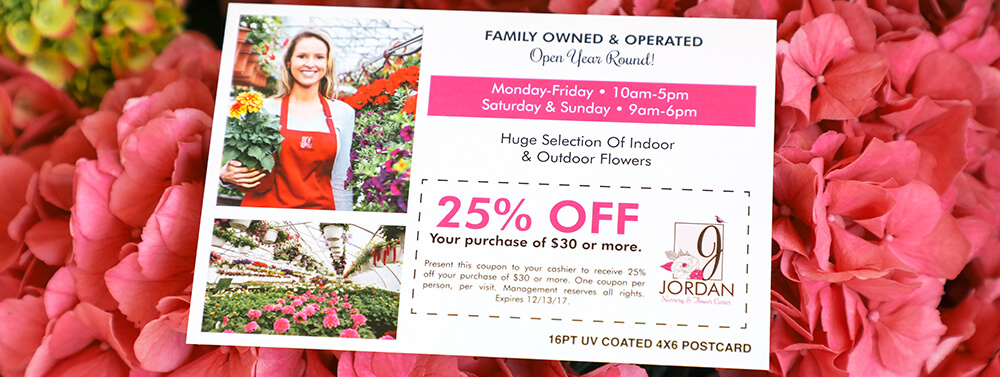 Include a coupon code in your postcard design to bring in new business. 