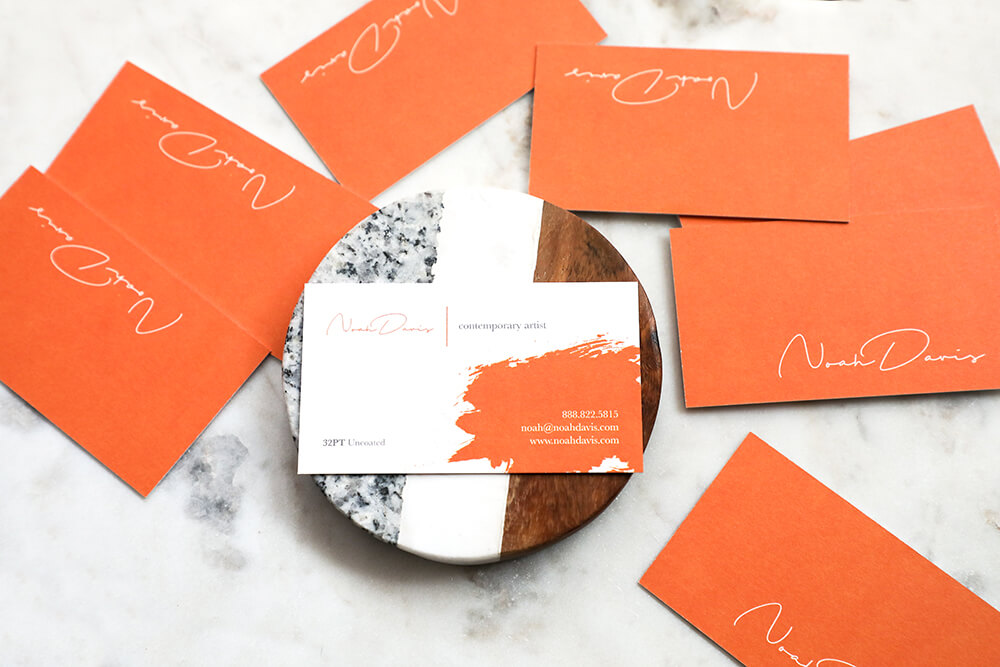 Make a statement with these 32PT thick business cards. Include the appropriate information.