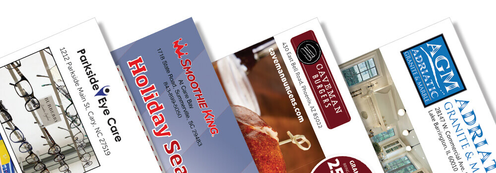 Every Door Direct Mail® Examples and Return Label Location Correct Address Placement. Examples with logos with the address large underneath it.