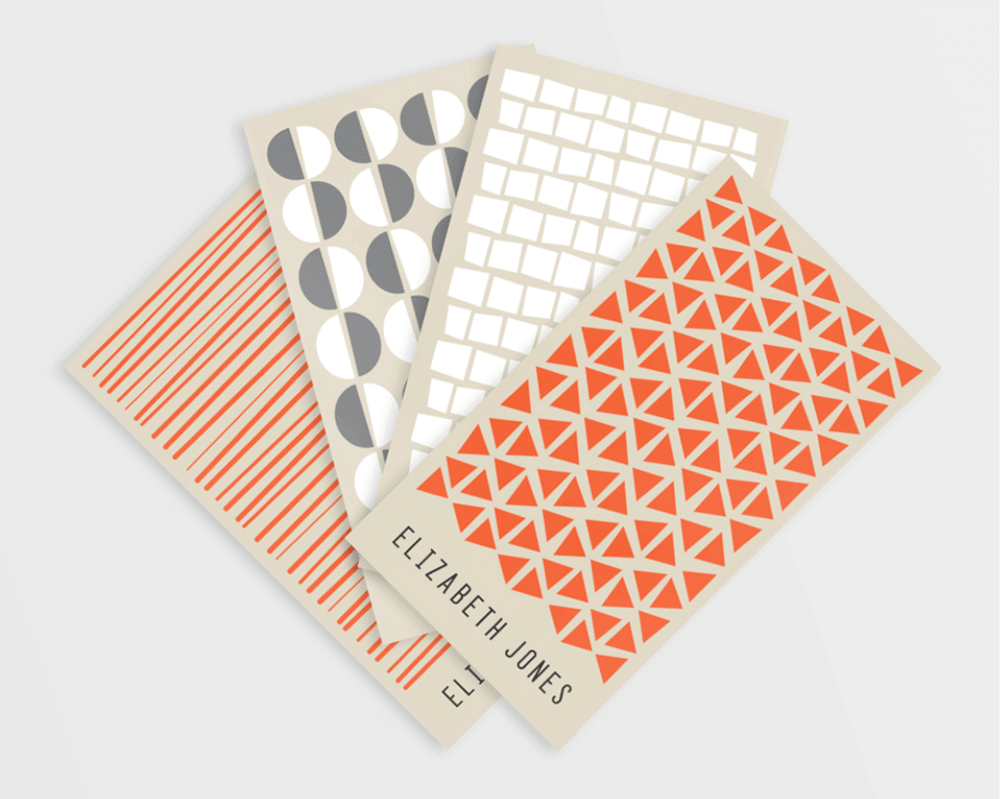 Mitzi Wickersham often uses pattern design in her business card designs.