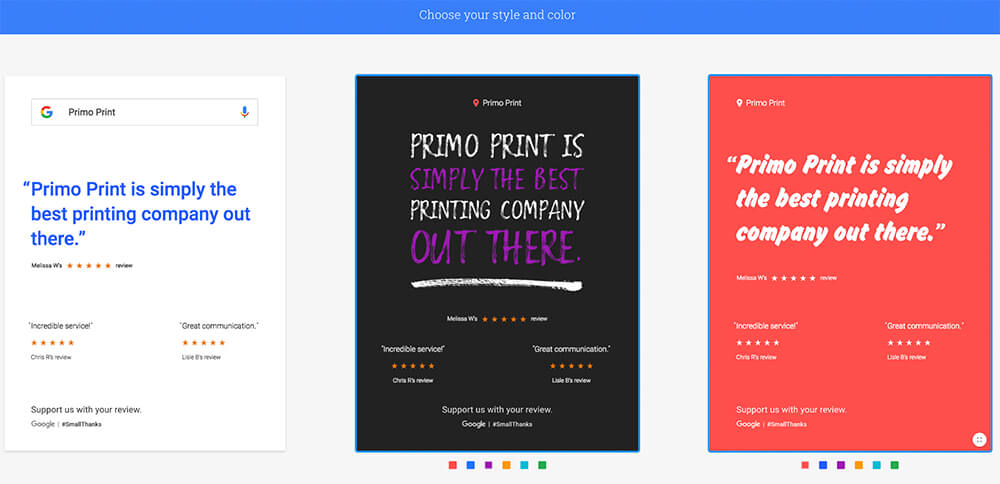 You can select from a variety of options for your Google Review Posters