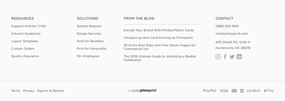 Access our support articles, request design services, and check out our latest blog posts right from our footer.