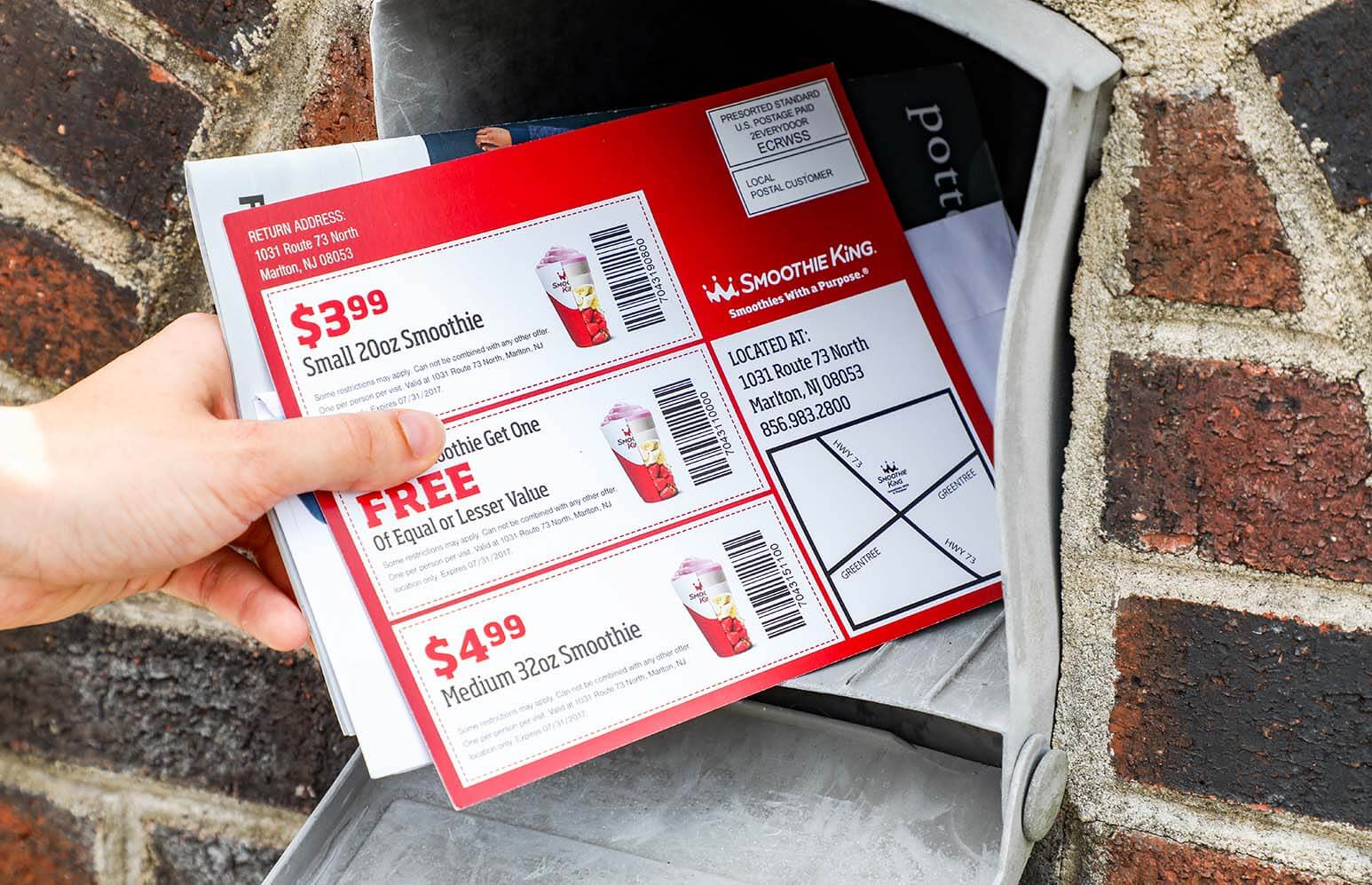 Marketing Smoothie King with EDDM® Postcards. Coupons grab the attention of those receiving them in the mail. 