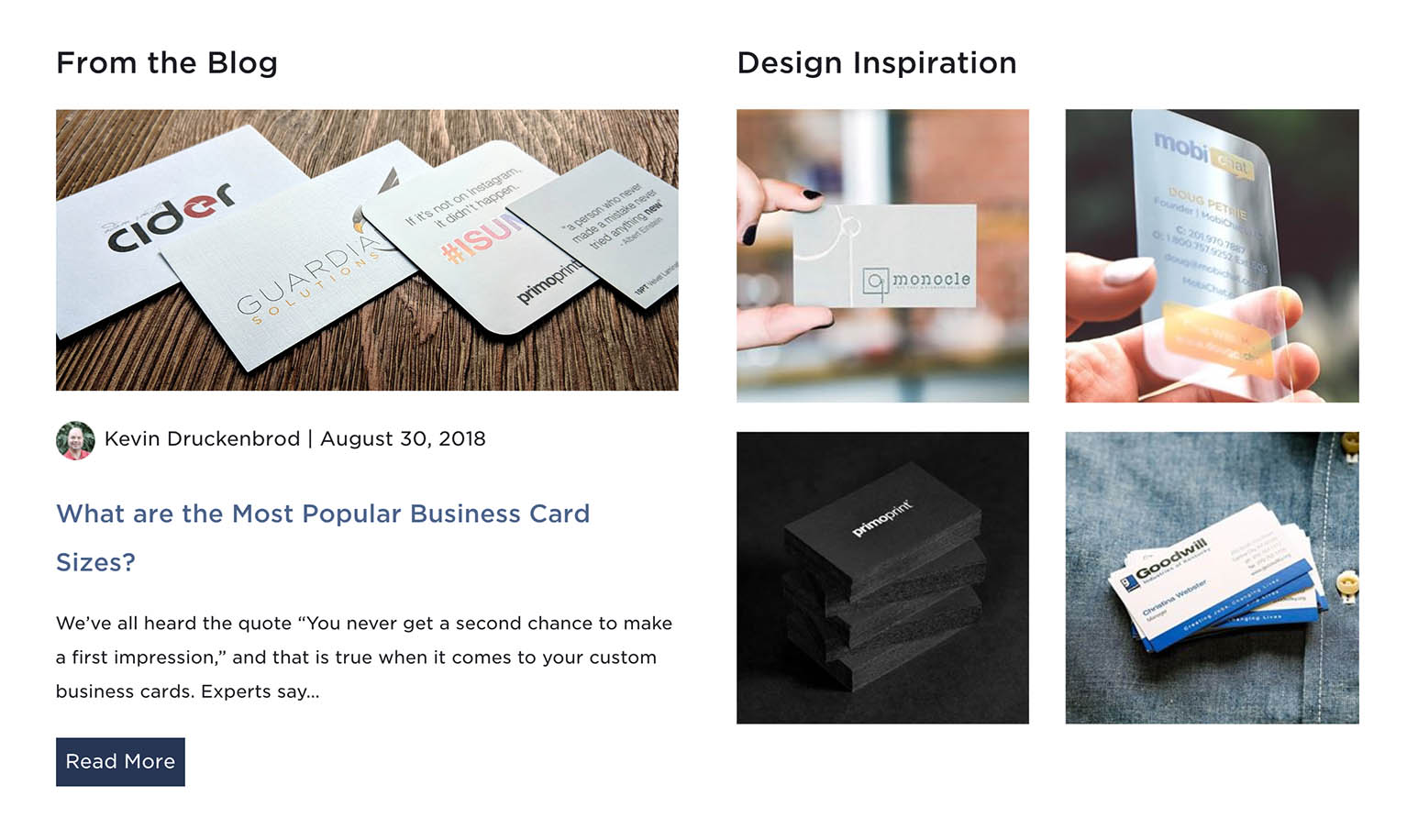 We've added the following information on our page: Business Card Design Inspiration and Blog Information to keep you up-to-date. 