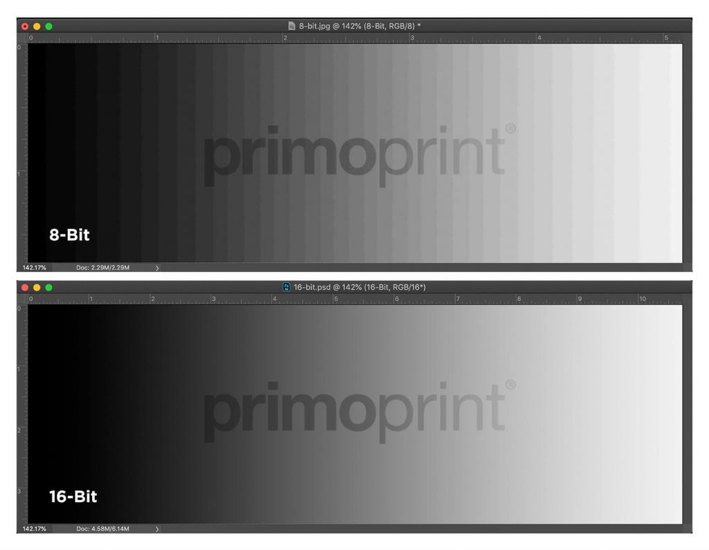 Image compares the difference between 8bit and 16bit.