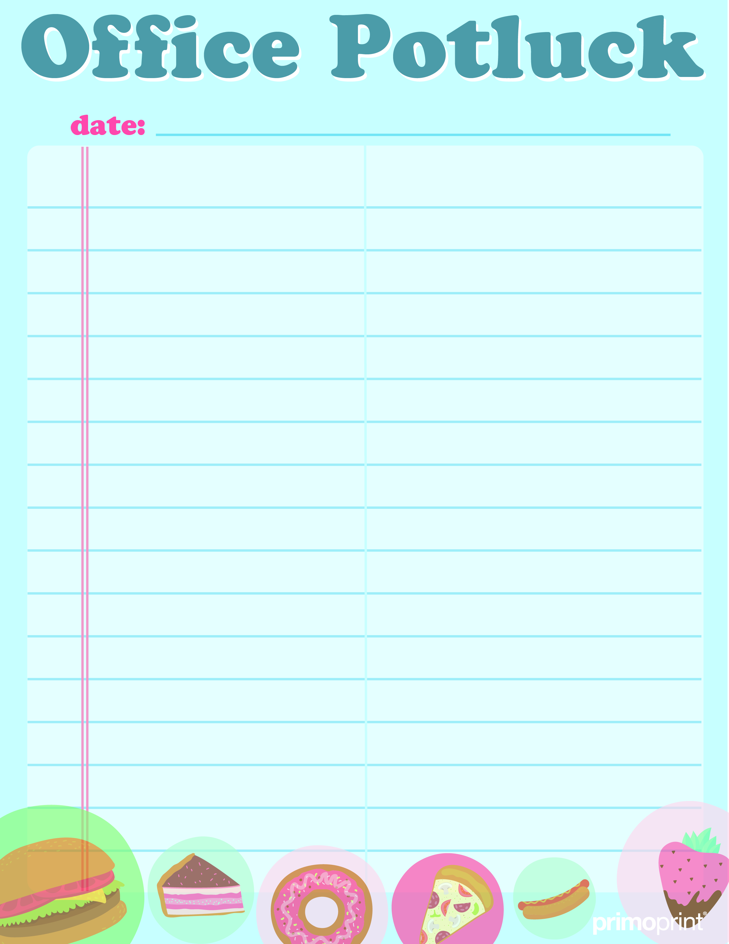 Free Printable Potluck Sign Up Sheet