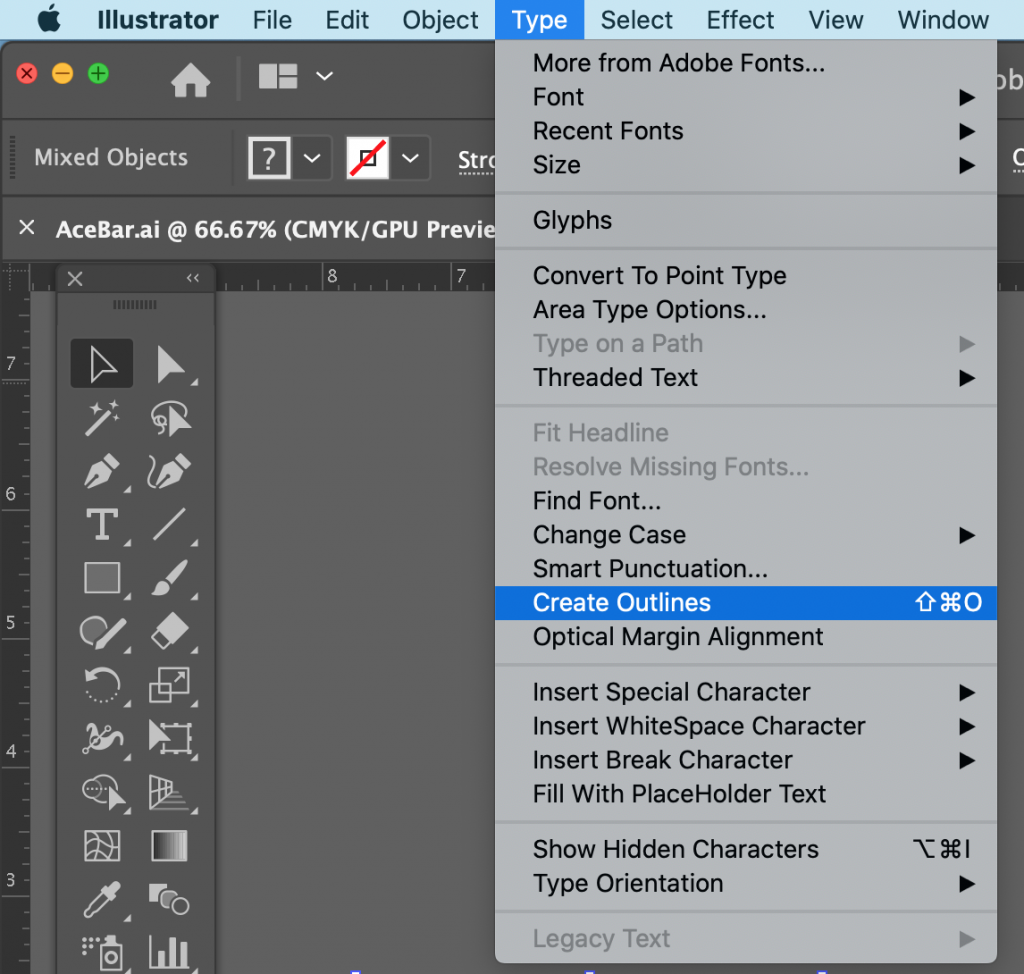 Please follow these three easy steps below to quickly outline your fonts: Using Adobe Illustrator 