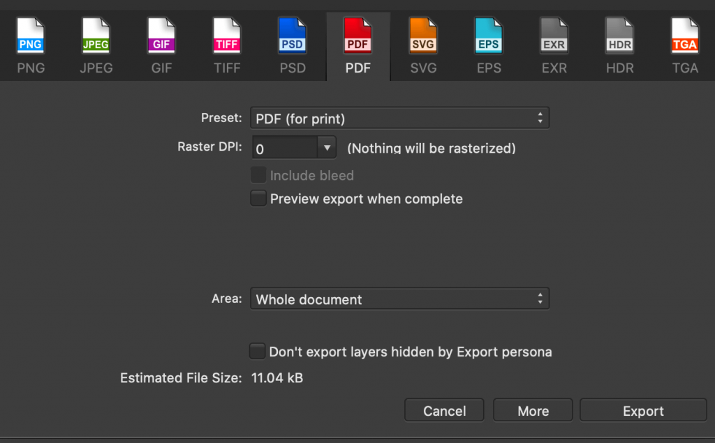 Learn how to export your print ready files using Affinity Designer