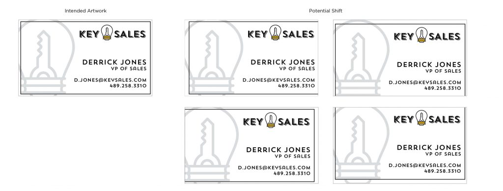 Here are some shift examples when cutting business cards