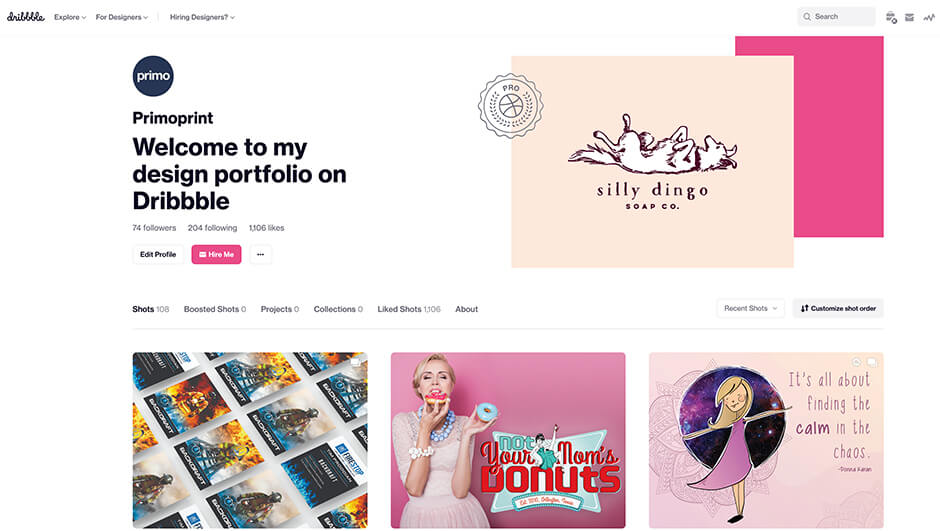 Take a look at Primoprint's Dribble portfolio.