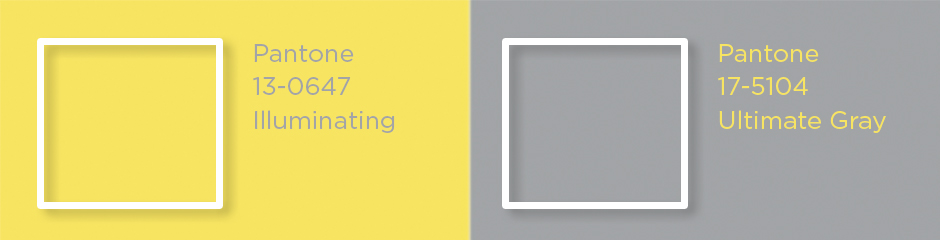 PANTONE® USA  Color Of The Year 2021: PANTONE 17-5104 Ultimate Gray +  PANTONE 13-0647 Illuminating