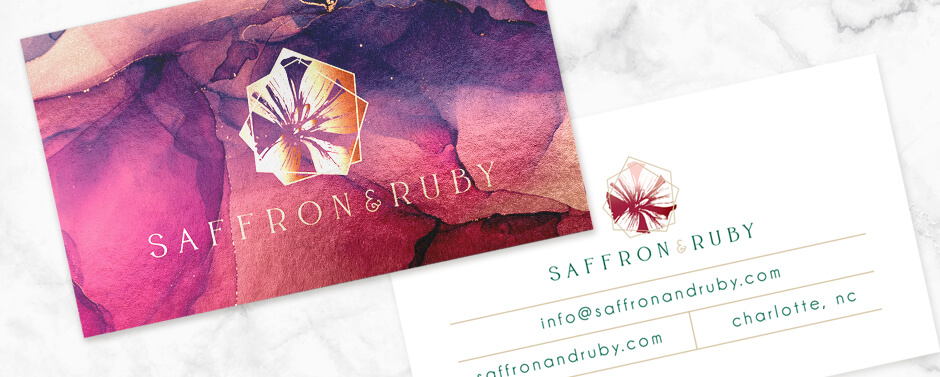 Custom business cards designed for Saffron & Ruby Etsy Shop