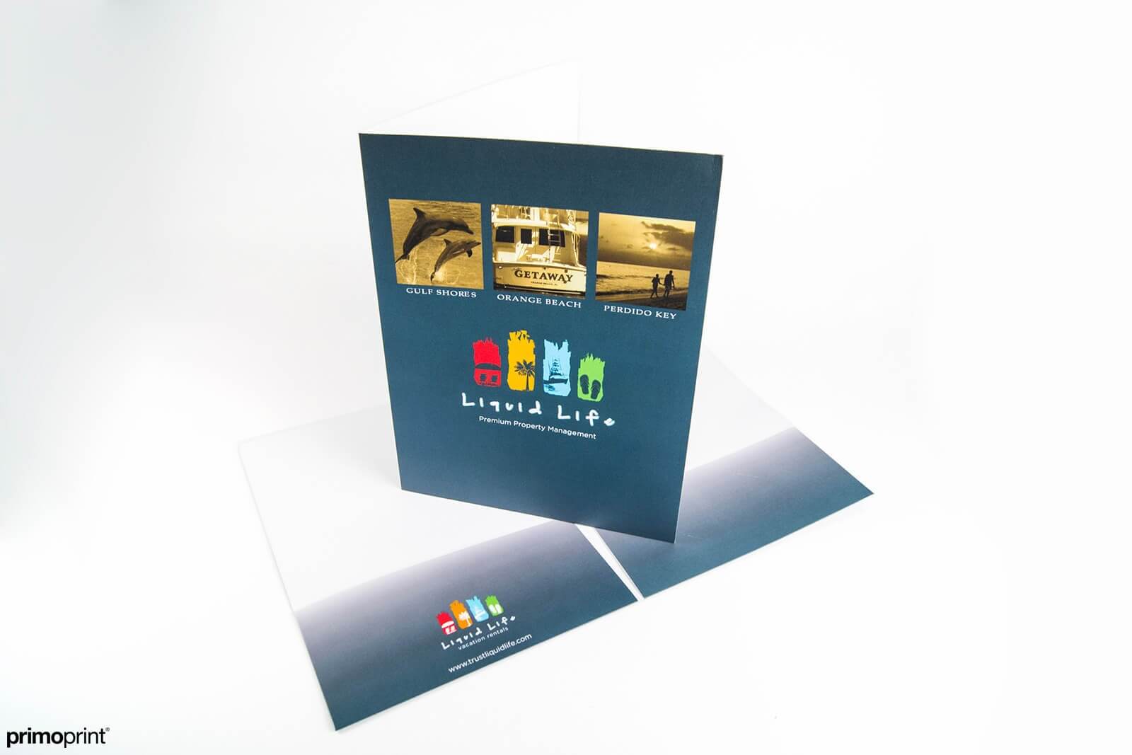 Presentation folder that offers a protective aqueous coating.