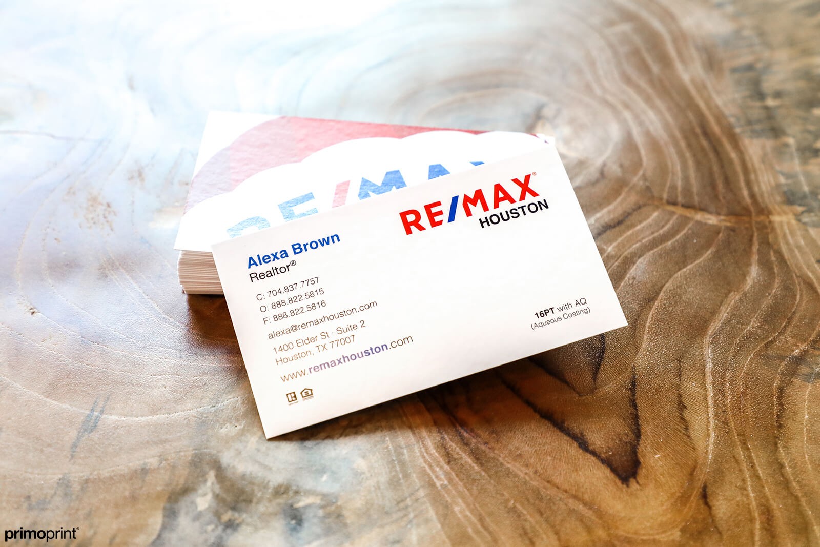 Make a statement with 16PT AQ business cards. The AQ coating helps protect the card from cracking and scuff marks. Designed and printed by Primoprint.