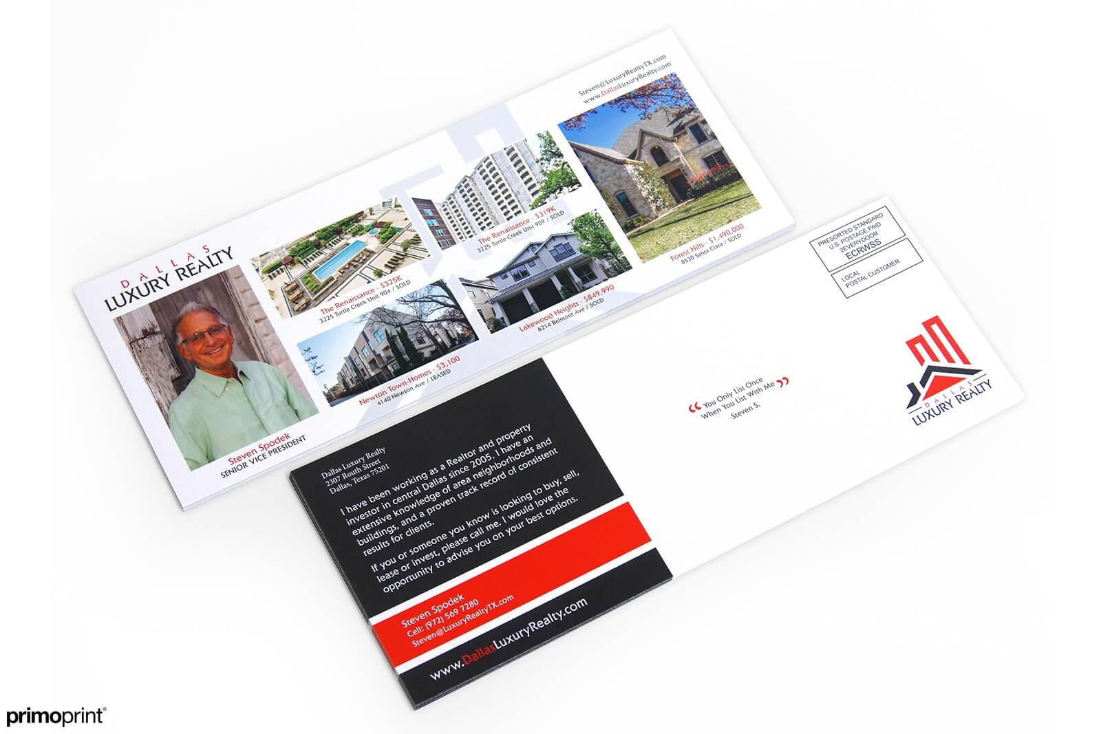 Target an audience with EDDM®. This is an example of a custom designed 4.5 x 12 inch Glossy UV coated Realtor EDDM® postcard.