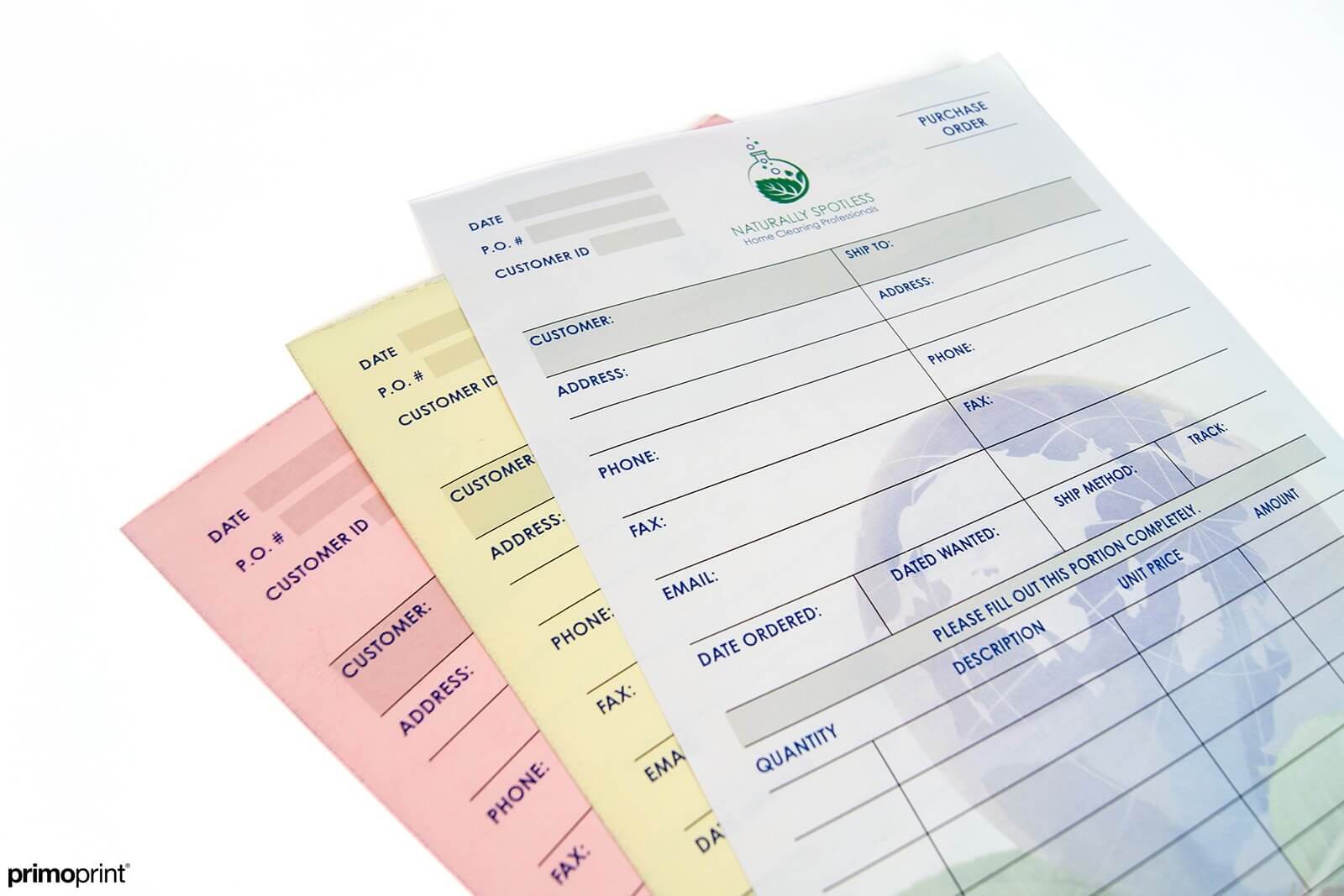 Full color carbonless NCR forms.