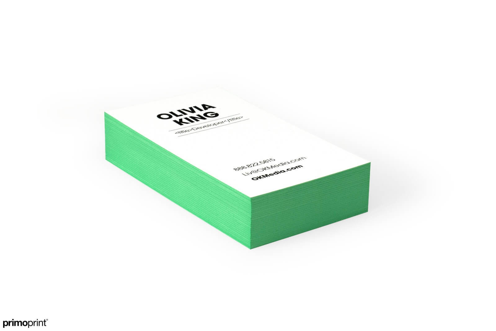32PT uncoated Green Painted Edge business card. Business card designed by Primoprint.