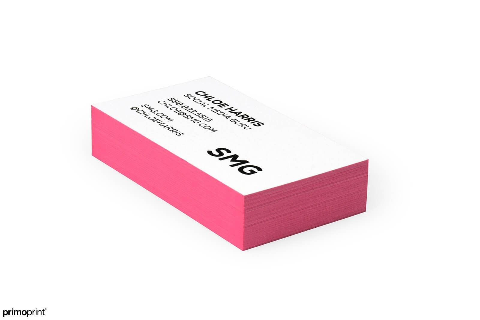 32PT Thick Pink Painted Edge business card designed by Primoprint.