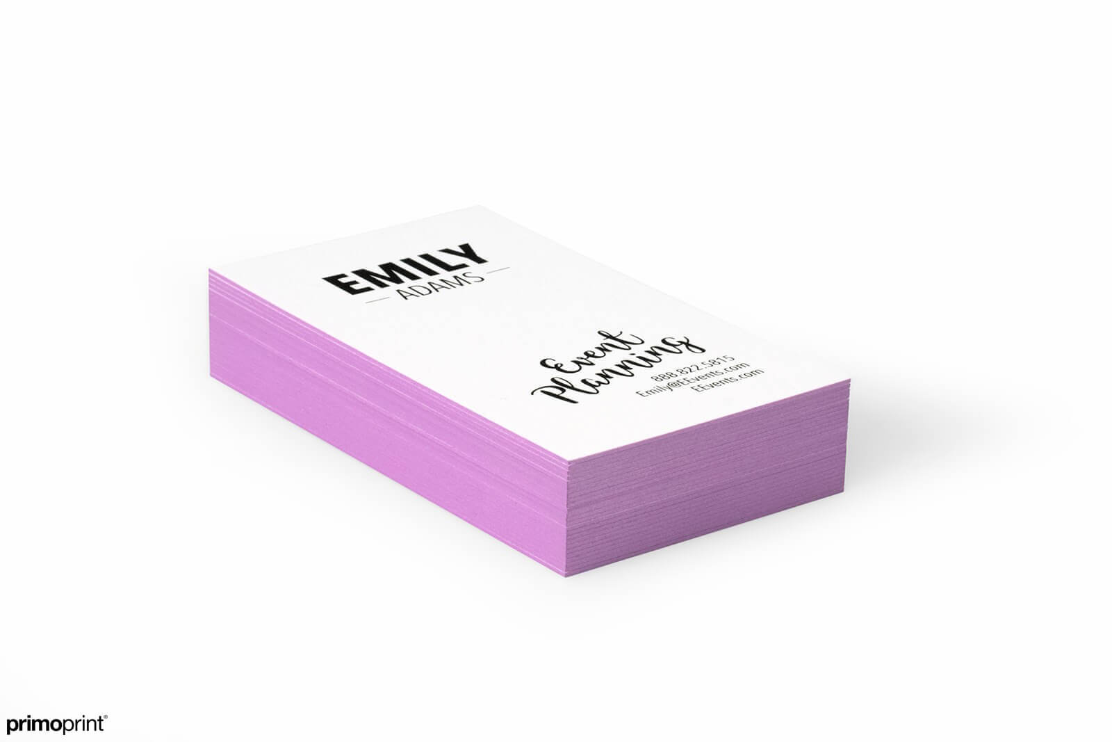 32PT uncoated Purple Painted Edge business card designed by Primoprint.