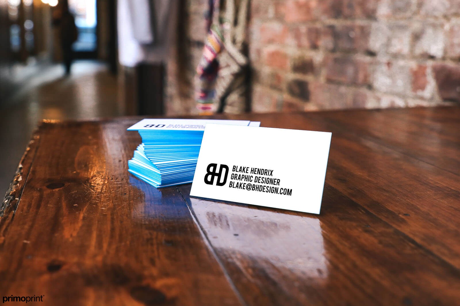 32pt Blue painted edge business card printed on 32PT thick uncoated card stock. 