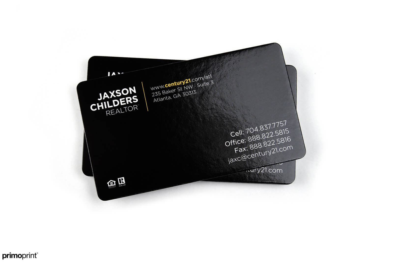 16PT UV Coated Business Cards with 1/8 inch rounded corners.