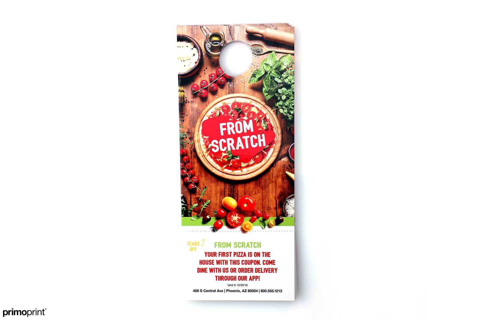 Full Color 16PT Glossy UV Coated door hanger printed by Primoprint.