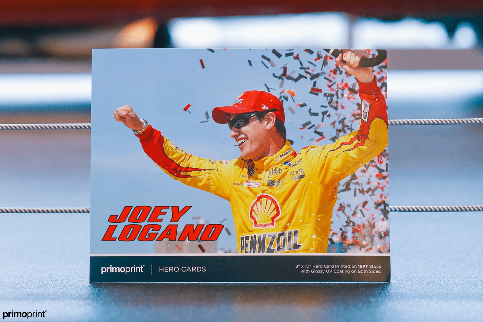 Glossy UV Coated Hero Cards provides a shiny coating that enhances the photos and colors. Great for any race car driver! 