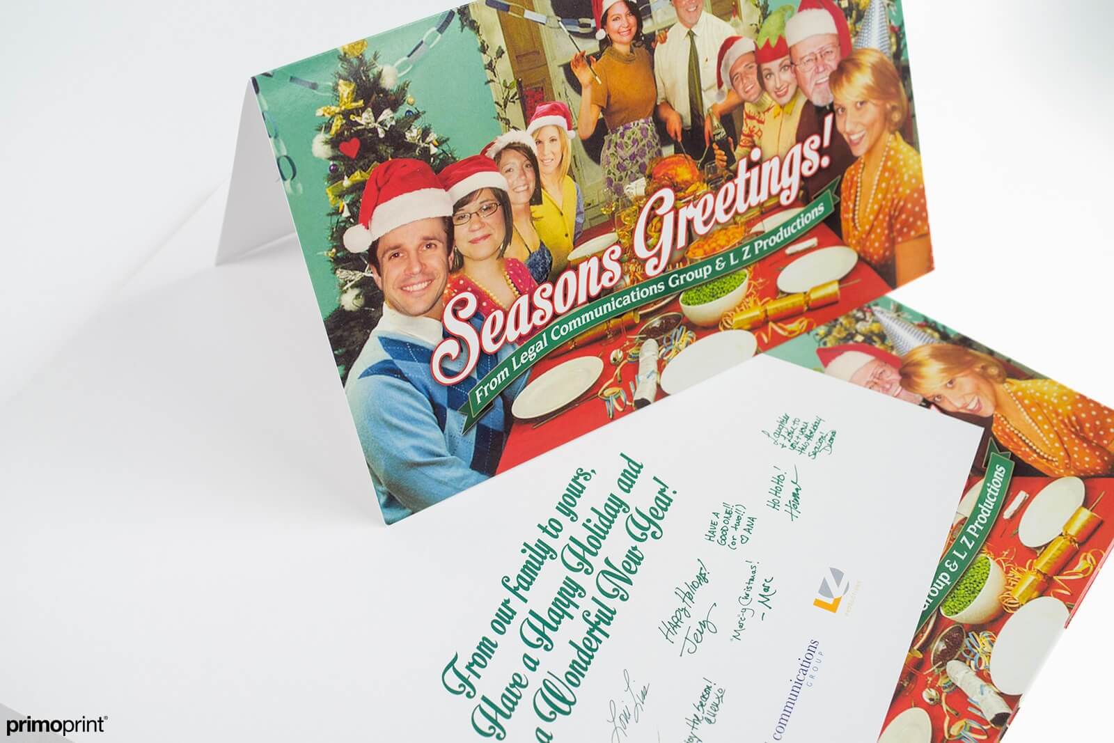 14PT Glossy UV coated Holiday greeting card.