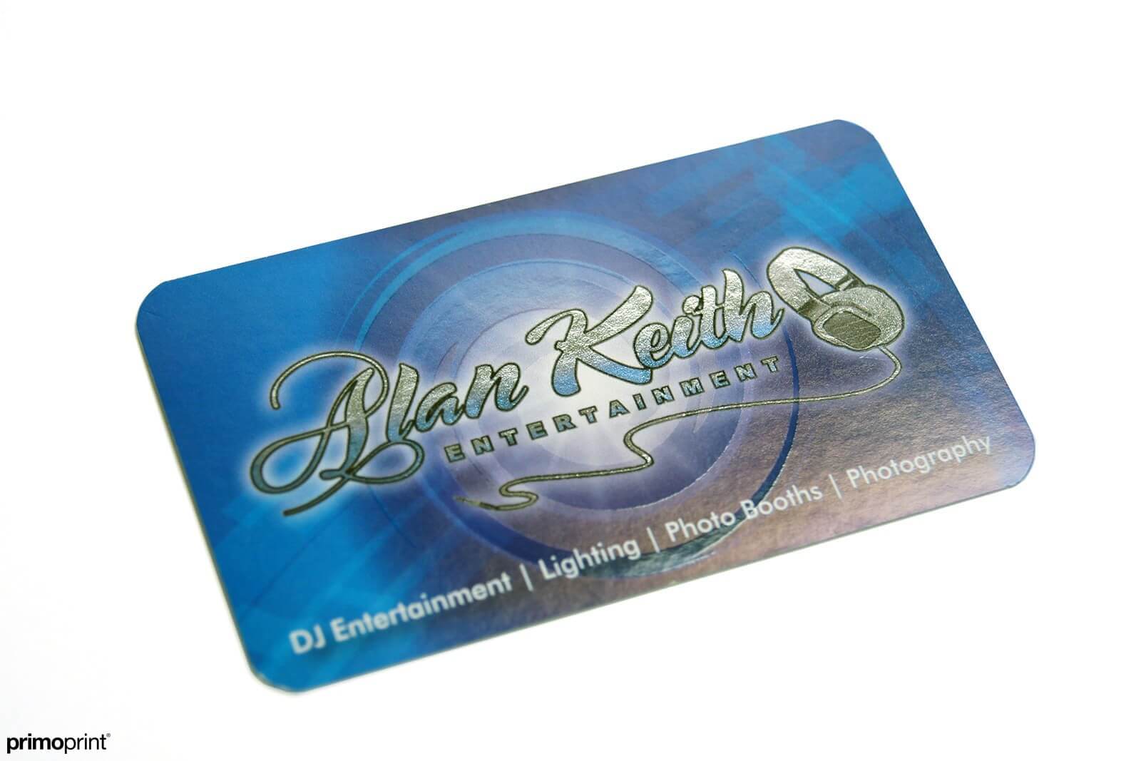 Inline foil business card with Spot UV. Business card designed by Primoprint