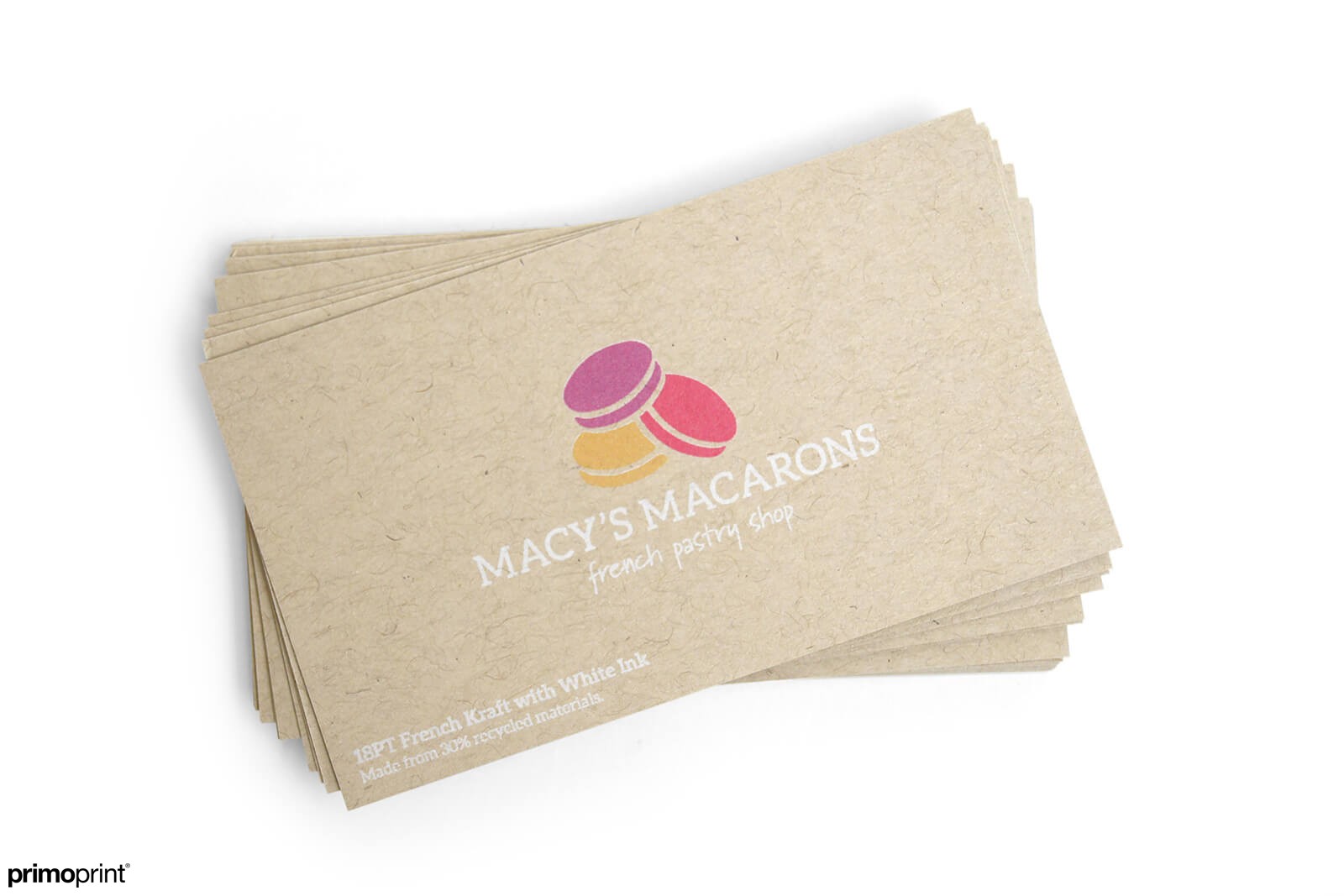 18PT uncoated Kraft business card. This card stock provides a rustic, beautiful appearance and feel. Kraft business card designed by Primoprint.