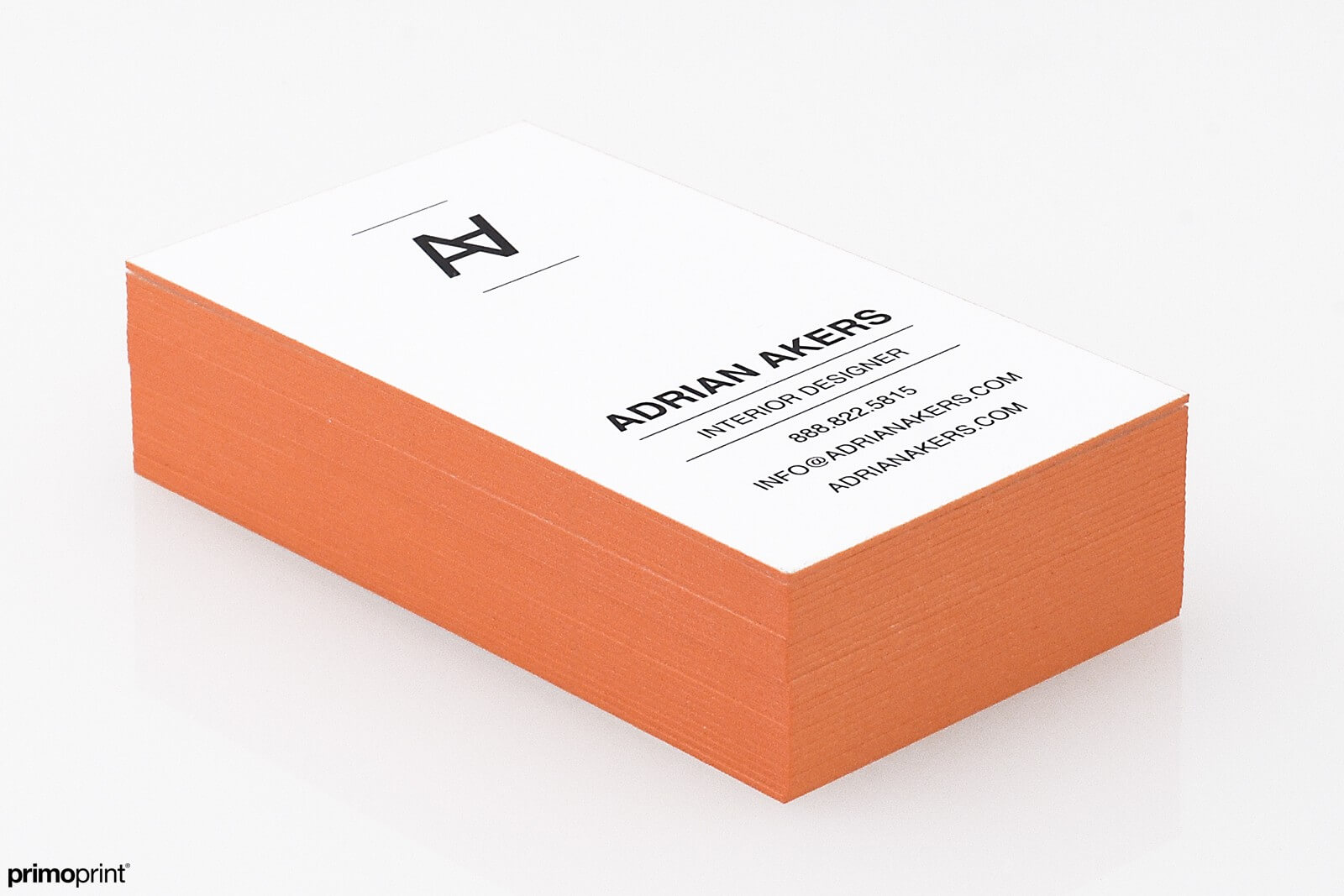 Orange painted edge business card designed by Primoprint.