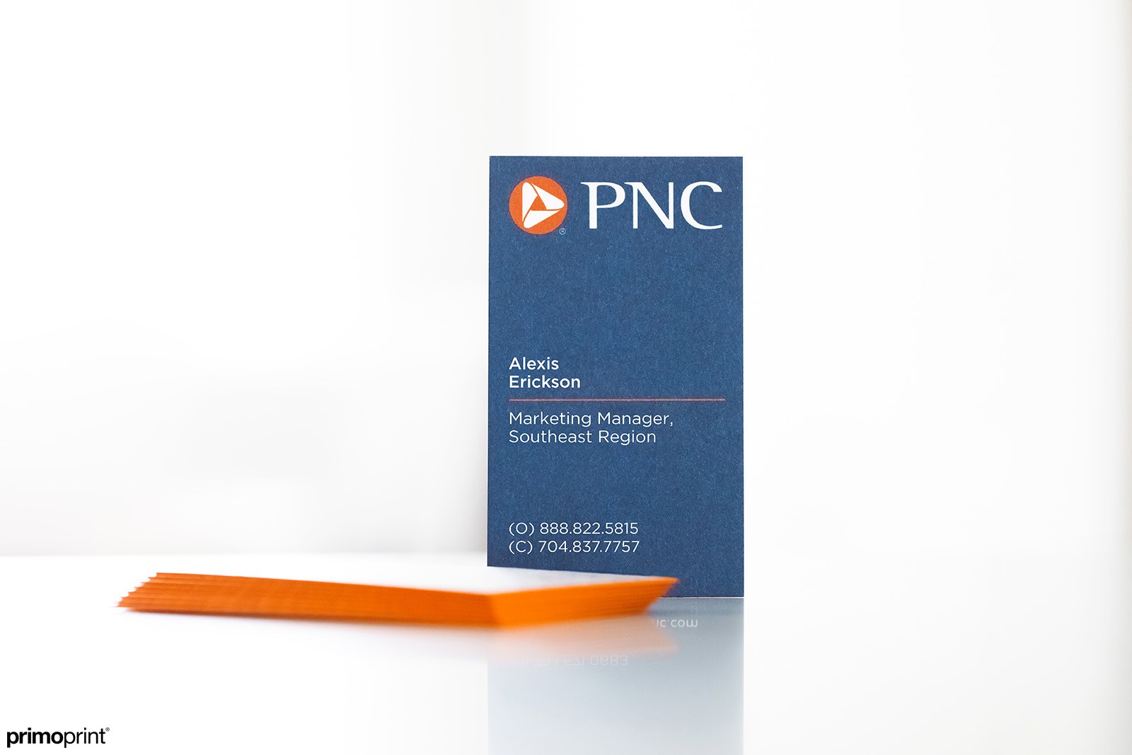 Ultra thick 32PT orange painted edge business card printed for PNC.