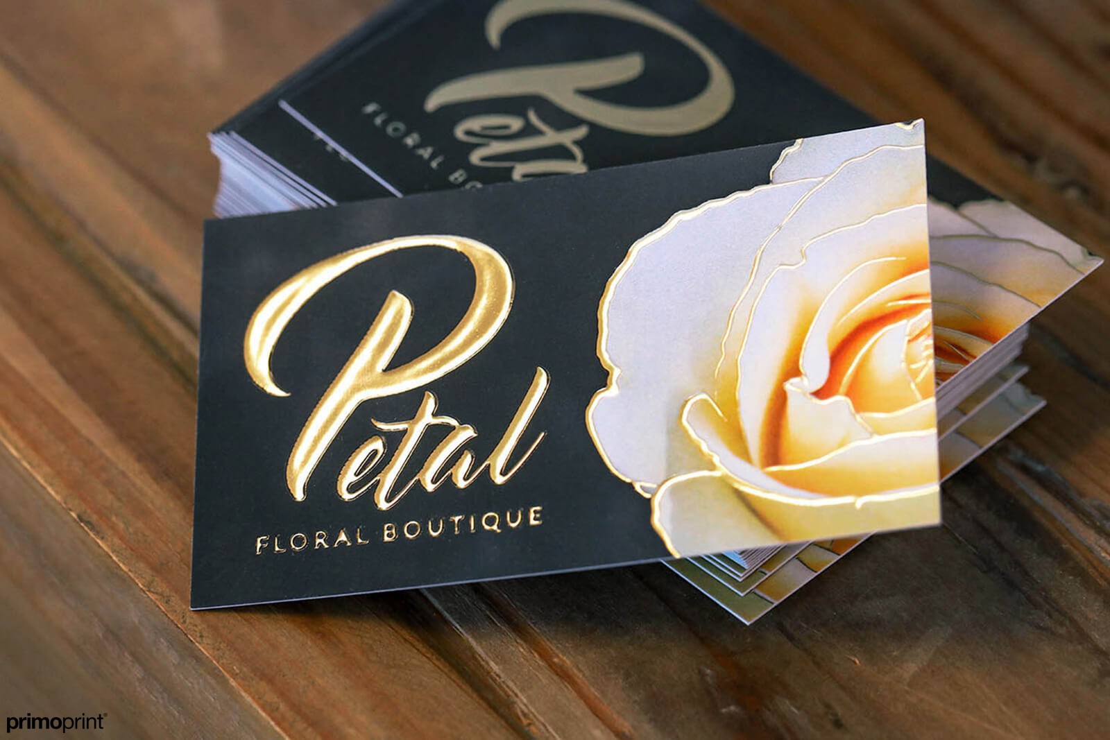 19pt Raised Gold Foil Business Cards on our Velvet Laminated paper