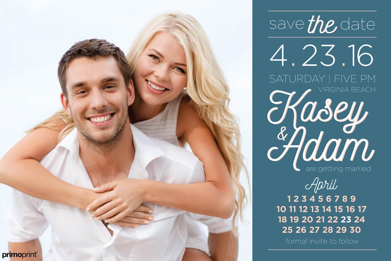 Silk laminated save-the-date. Wedding announcement designed by Primoprint.