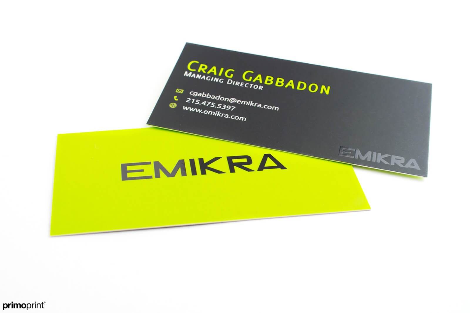 Slim Silk Laminated Business card with Spot UV printed by Primoprint