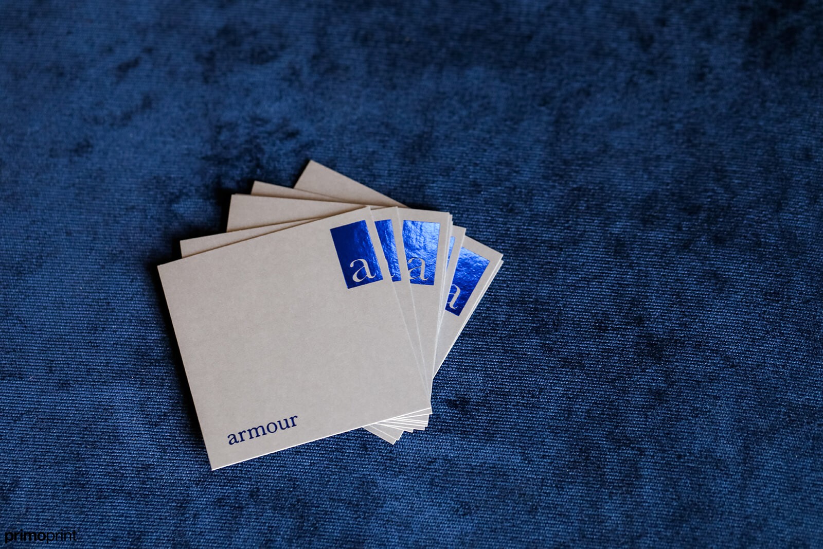 19pt Square Business Cards with blue stamped foil and square edges
