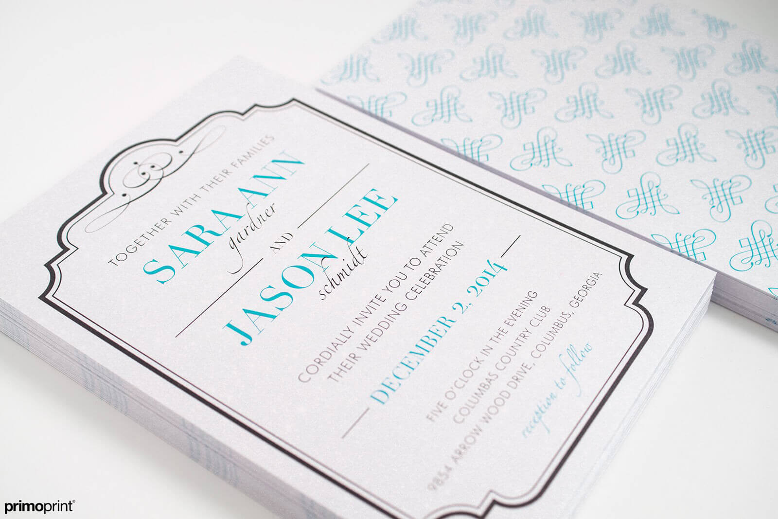 Pearl Metallic wedding invitation.